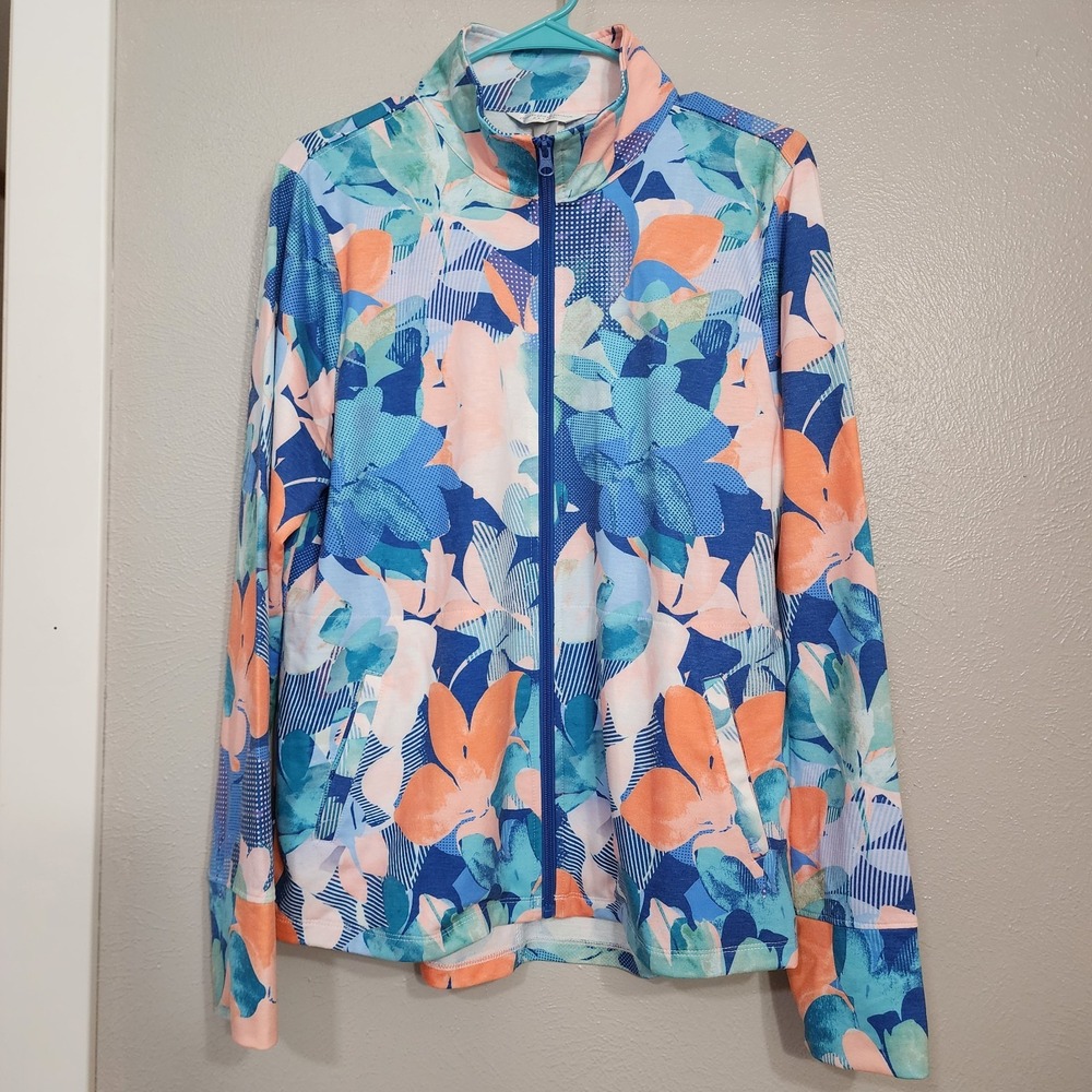 Christopher‎ Banks Women's Front Zip Top Bomber Jacket Size Petite Medium Floral
